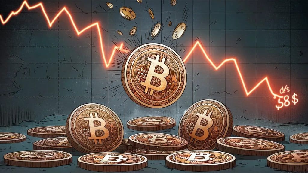 InfoCryptofr Bitcoin BTC en danger sous les 58 000$ 268M liquidés en 24h