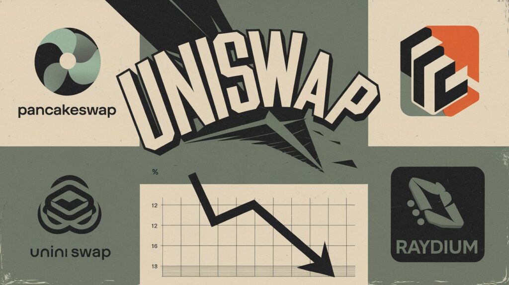 InfoCryptofr   Uniswap en difficulté  Prix en baisse et perte de parts de marché