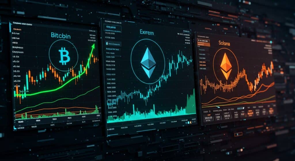 InfoCryptofr   Volumes des Futures BTC ETH et SOL  Tendances Divergentes