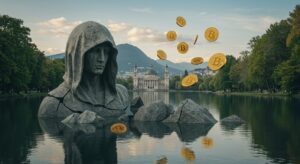 InfoCryptofr   Statue de Satoshi Nakamoto Vandalisée  Symbole Brisé 