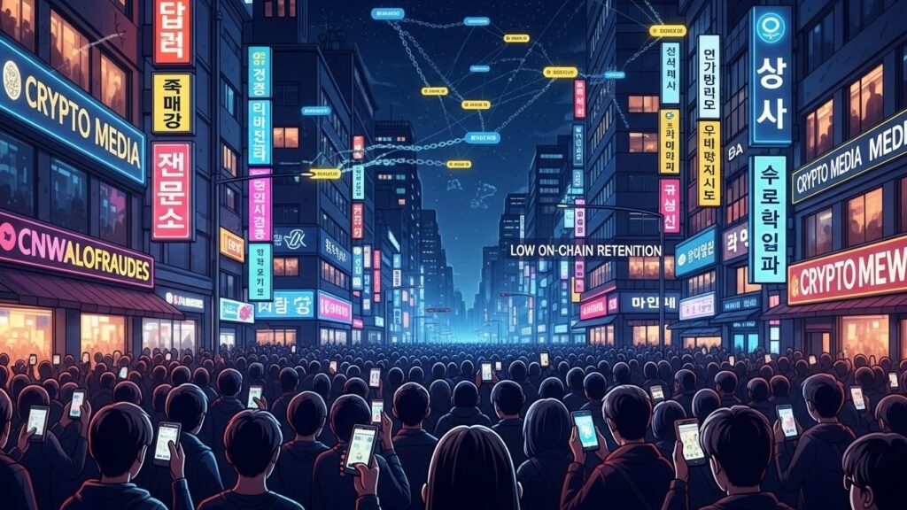 Corée : 57M Visites Crypto Q2, Rétention On-Chain 1-2% - InfoCrypto.fr InfoCryptofr Corée 57M Visites Crypto Q2 Rétention On Chain 1 2