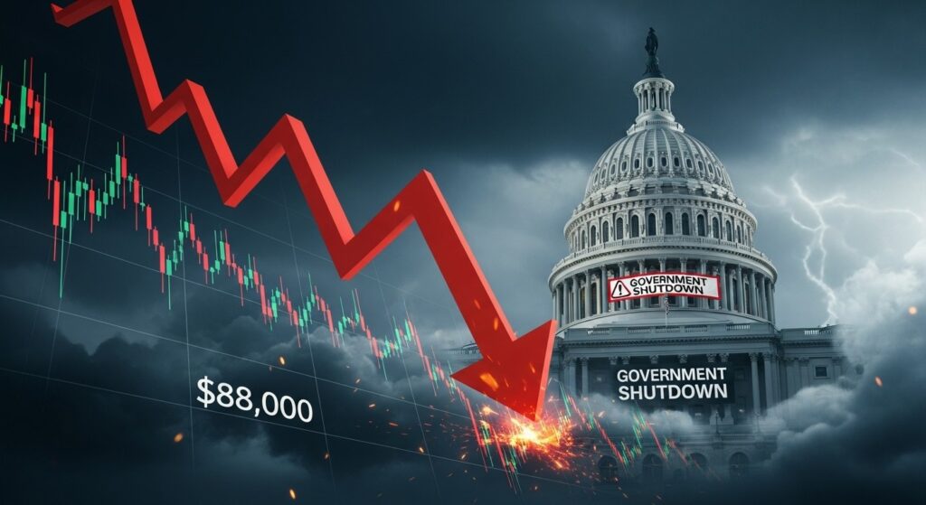 InfoCryptofr   Bitcoin Sous 88 000 $  Menace Shutdown USA