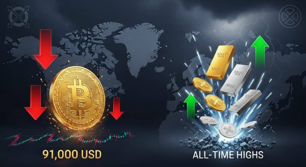 InfoCryptofr   Bitcoin Sous 91 000 $  Or et Argent Explosent