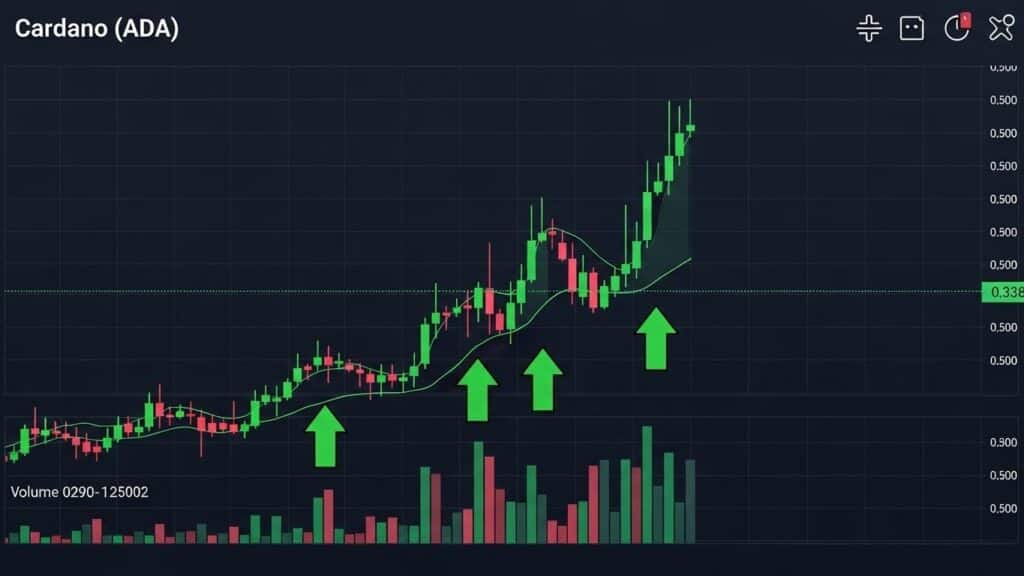 InfoCryptofr   Cardano Tient les 038 $  Signal Haussier Fort
