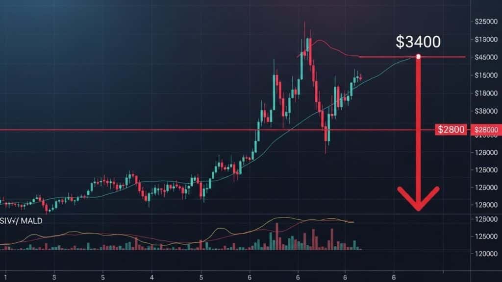 InfoCryptofr   Ethereum  Divergence Baissière Confirmée à 3400 $