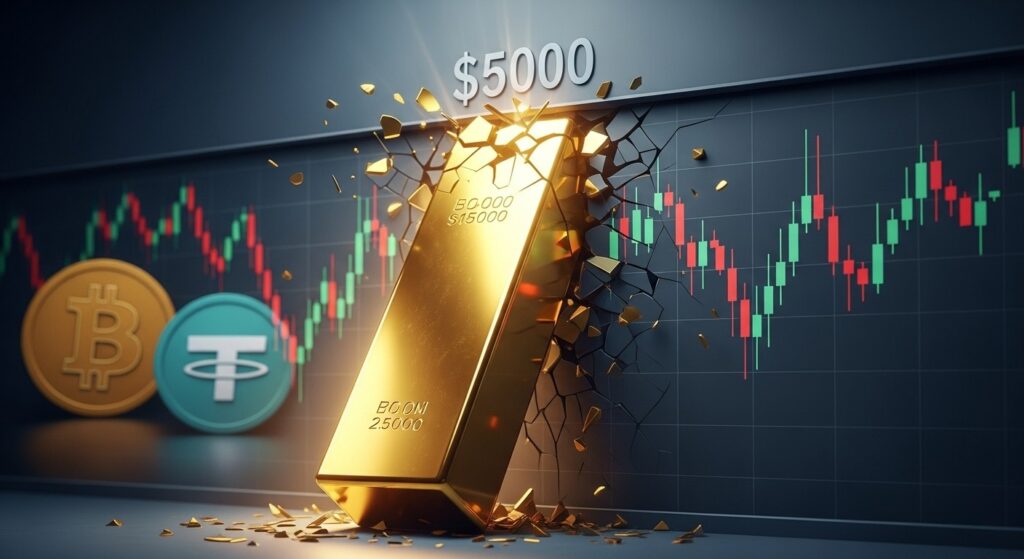 InfoCryptofr   Or à 5 000 $ et Tether Accumule lOr Massivement