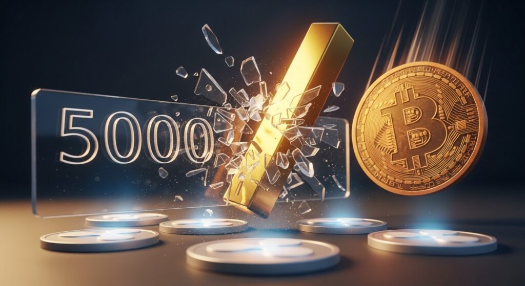 InfoCryptofr   Or à 5000 $ Bitcoin en difficulté  XRP Staking en alternative