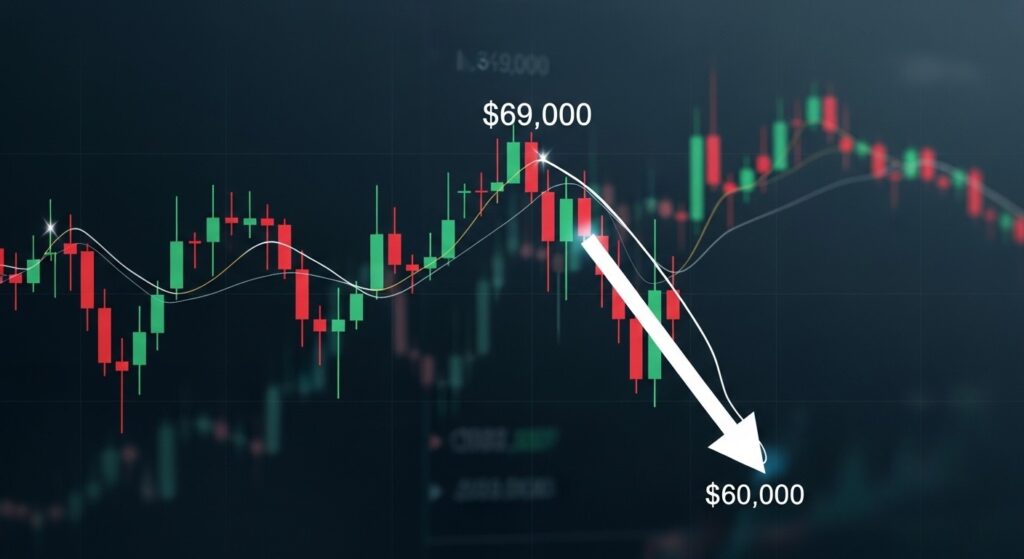 InfoCryptofr   Bitcoin Rejette les 69 000 $ et Menace les 60 000 $