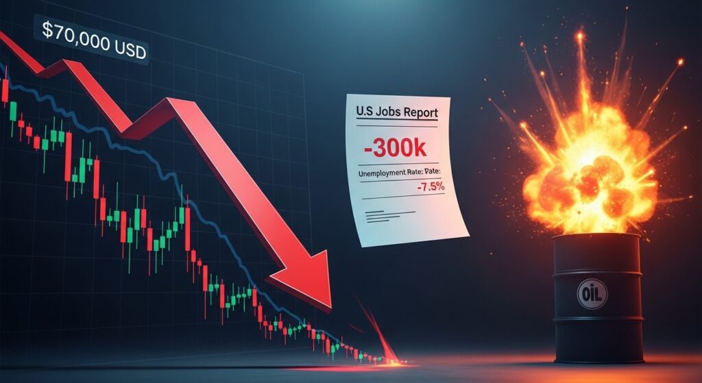 InfoCryptofr   Bitcoin Chute Sous 70 000 $  Impact du Choc Emploi US