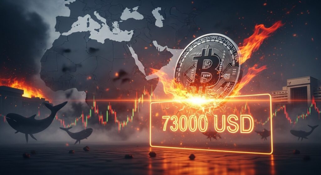 InfoCryptofr   Bitcoin Dépasse 73 000 $  Guerre Iran Pétrole et Fed