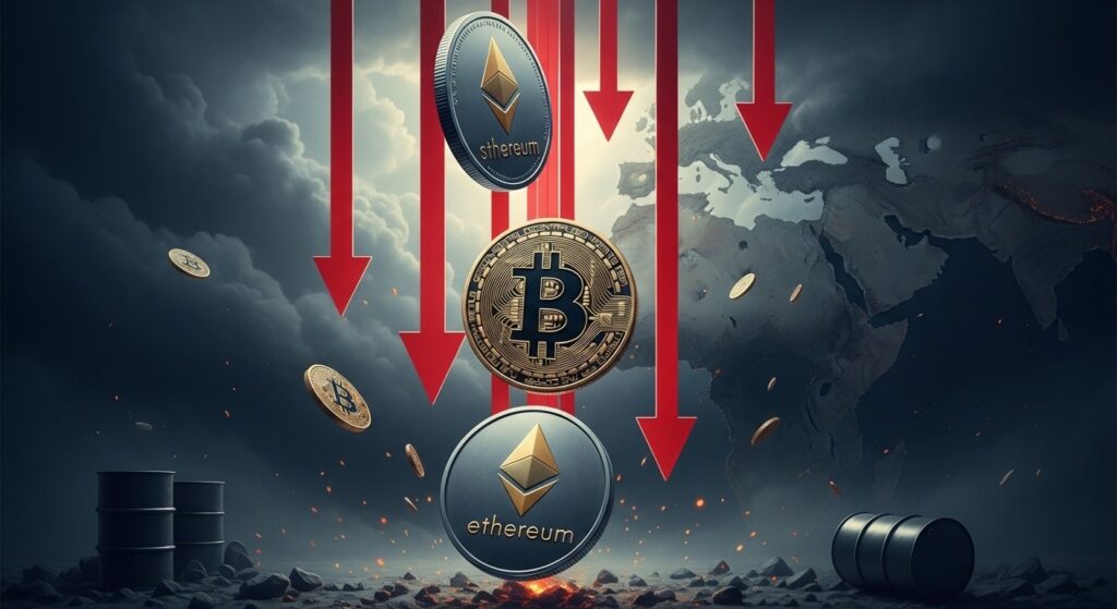 Bitcoin et Ether chutent avec les tensions géopolitiques - InfoCrypto.fr InfoCryptofr Bitcoin et Ether chutent avec les tensions géopolitiques