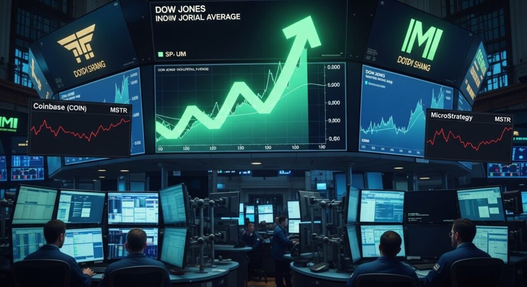 InfoCryptofr   Bourse US en Hausse  Dow Grimpe Crypto Equities en Panne