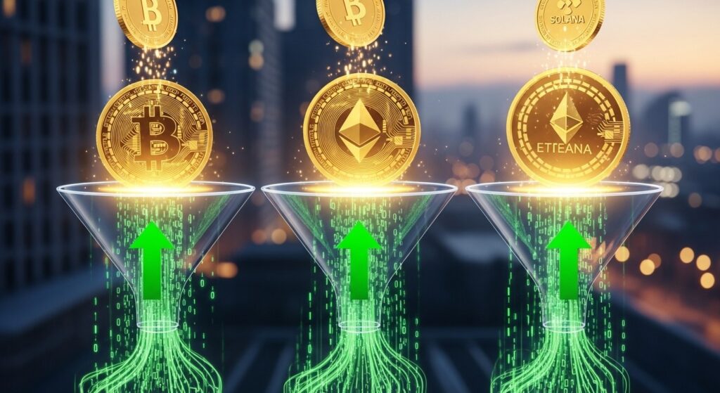 InfoCryptofr   ETF BTC ETH SOL  Afflux Massifs en Mars 2026