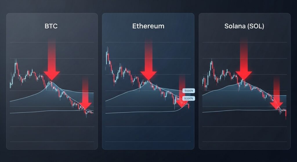 InfoCryptofr   ETFs BTC ETH SOL en rouge  prix résilients