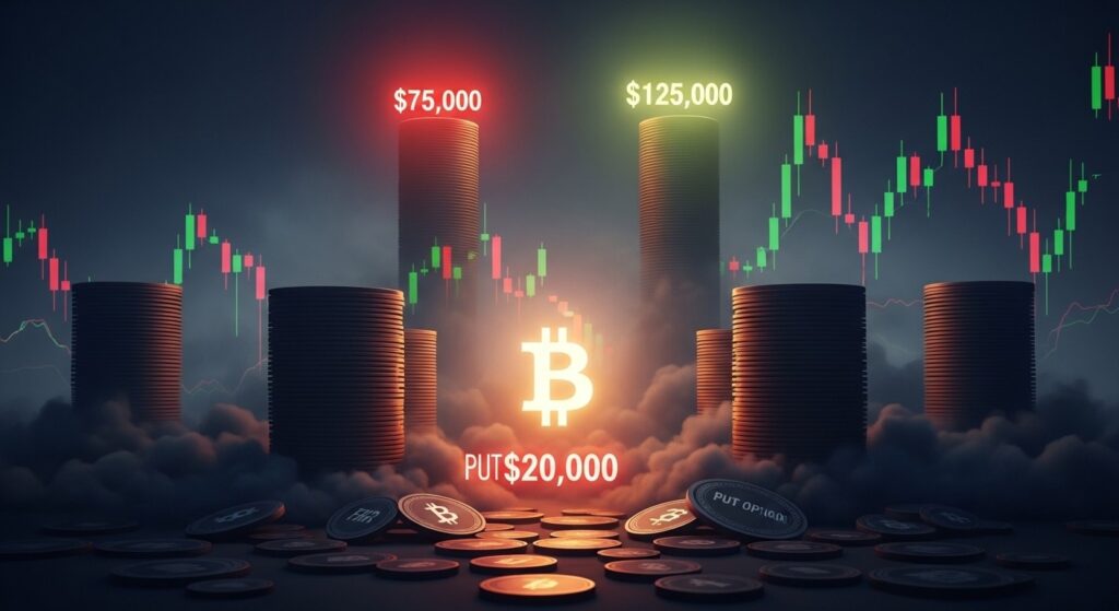 InfoCryptofr   Max Pain Bitcoin à 75k mais Puts 20k Révèlent la Peur