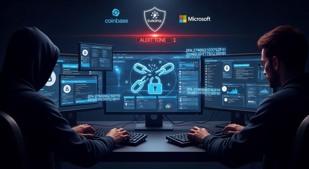 InfoCryptofr   Phishing 2FA Démantelé  Coinbase Microsoft et Europol Agissent