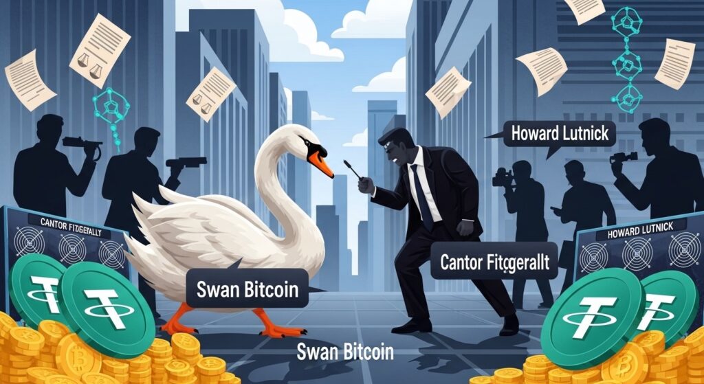 InfoCryptofr   Swan Bitcoin Vise Cantor et Lutnick dans Bataille Minière Tether