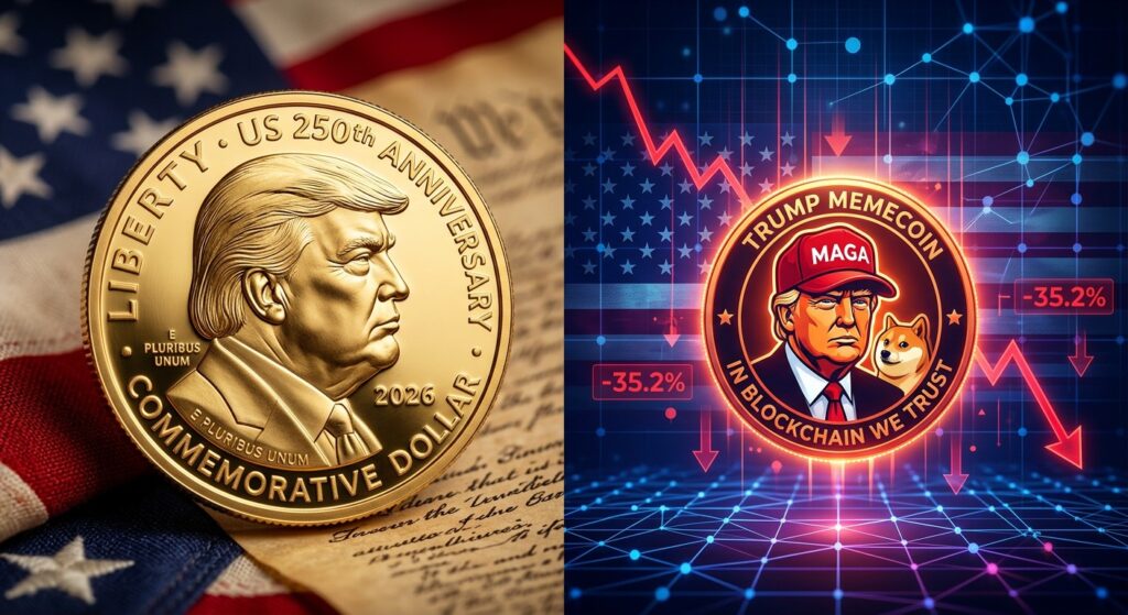Deux Trump Coins : Memecoin Chute Après Pièce de 1 Dollar