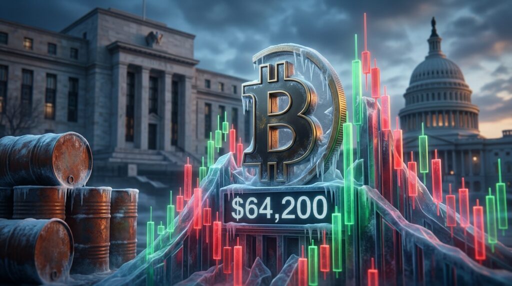 Bitcoin à 64 200 $ : Pétrole, Fed et Congrès Figent le Marché
